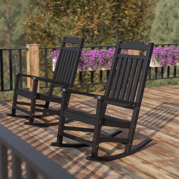 Flash Furniture Winston All-Weather Rocking Chair in Black Faux Wood, PK2 2-JJ-C14703-BK-GG - main